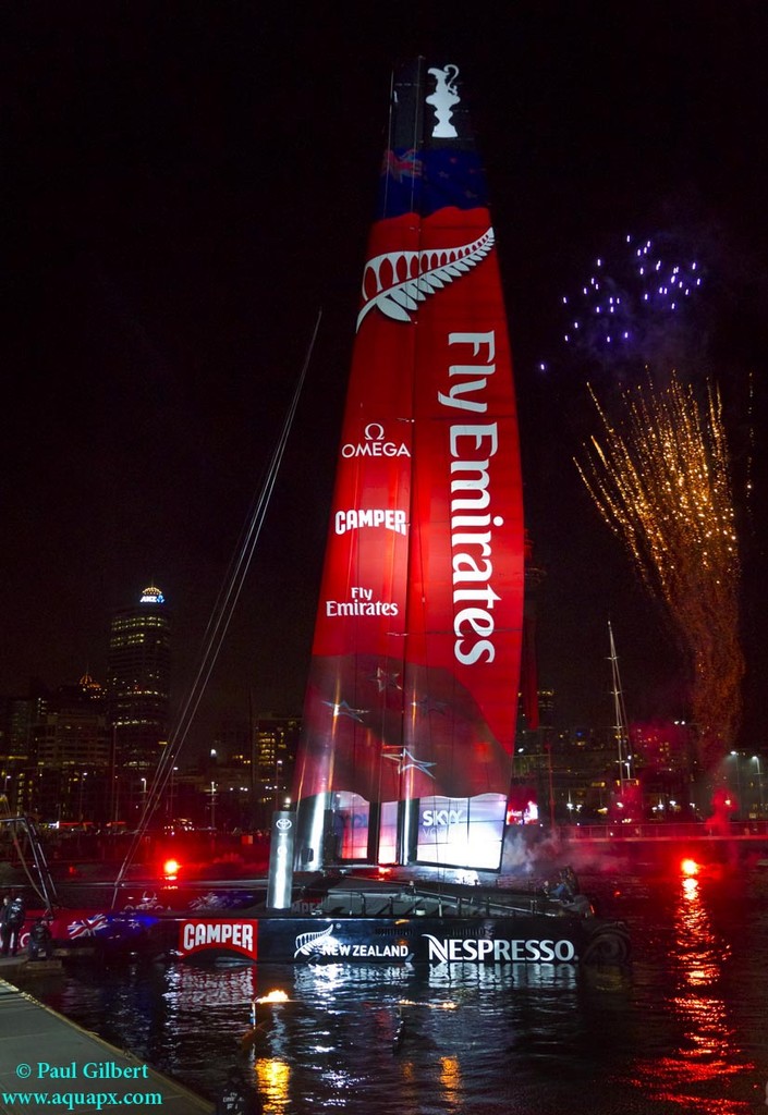 Emirates Team NZ AC 72 launch - Viaduct Harbour July 21, 2012 © Paul Gilbert . http://www.aquapx.com